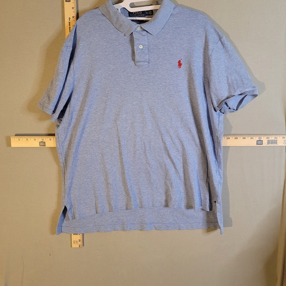 Polo Ralph Lauren Mens‎ XL Pima Soft Touch Polo Shirt Blue Heather Red Pony
